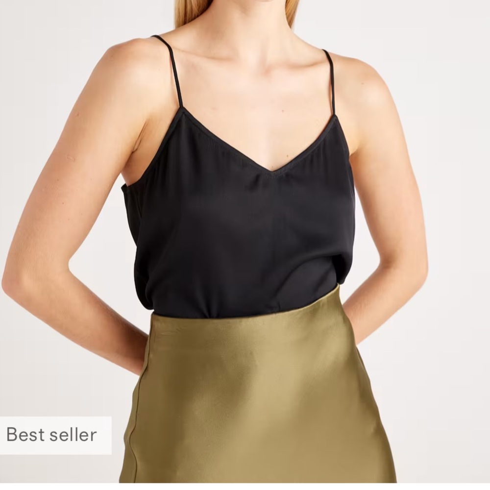 Quince Washable Stretch Silk V-Neck Cami black